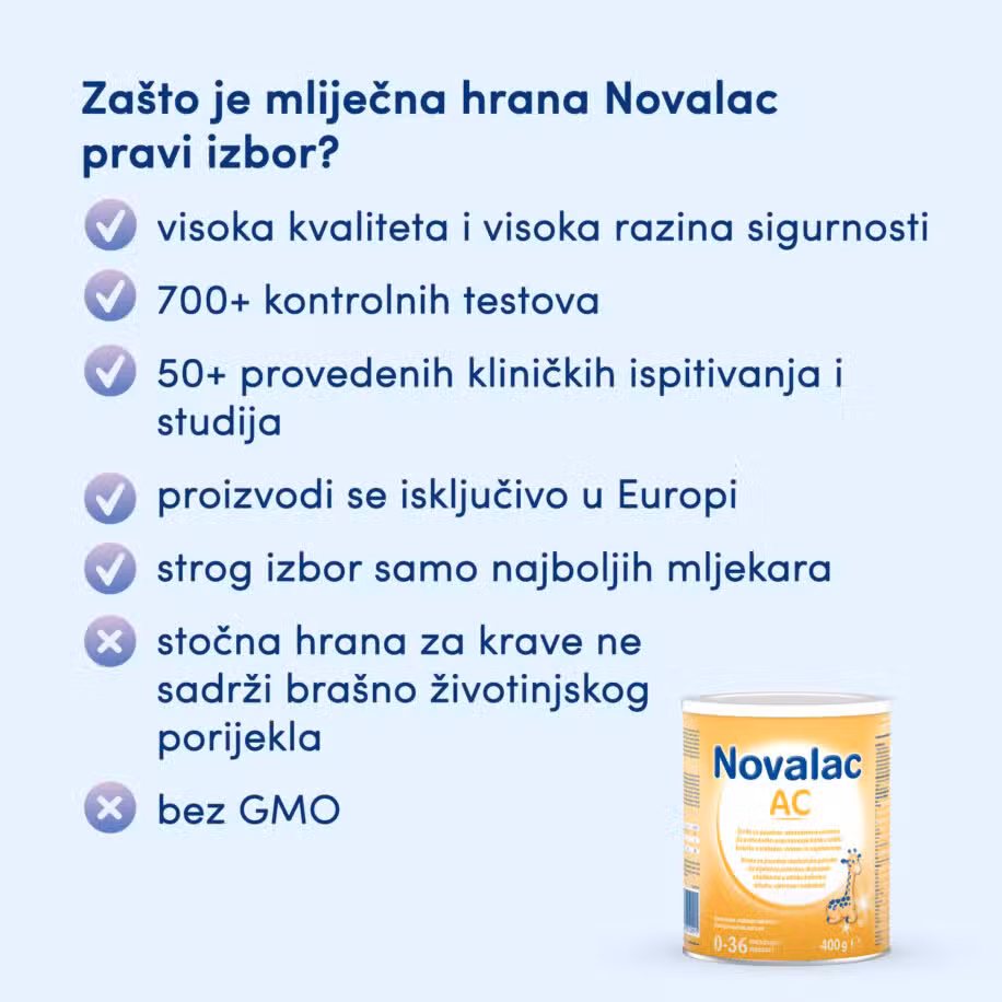 Novalac AC 400 g posebno prilagođena mliječna hrana za dojenčad s kolikama - Slika 3