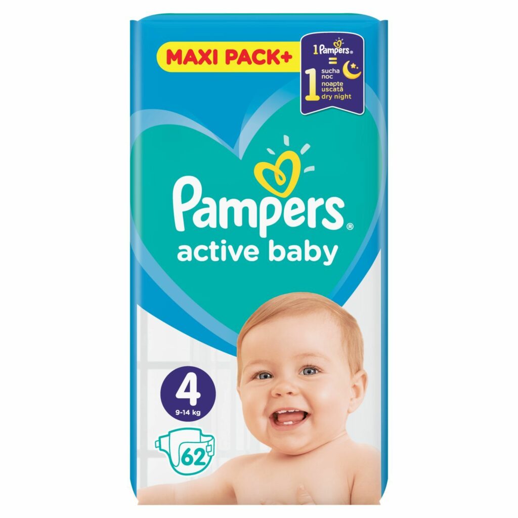 Pampers Active Baby 4 pelene (9-14 kg) Maxi Pack 62 kom