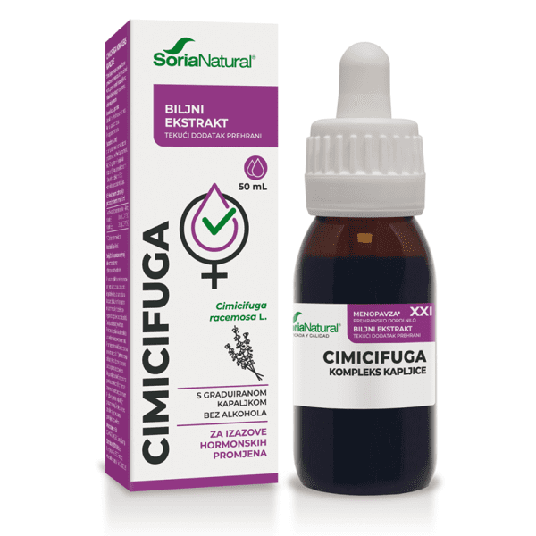 Soria Natural Cimicifuga kompleks sadrži ekstrakt cimicifuge te vitamine B6 i B12. Tekući dodatak prehrani bez alkohola i dodanog šećera, 50 ml.