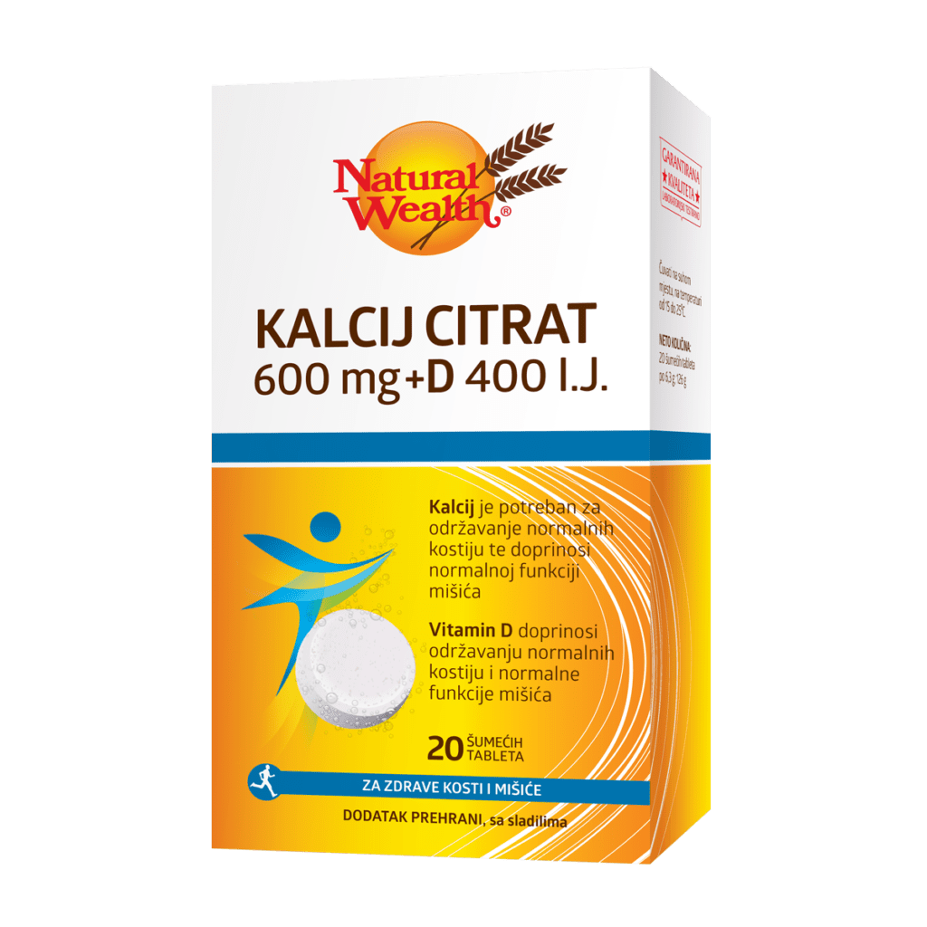 Natural Wealth Kalcij citrat 600 mg + D 400 I.J. 20 šumećih tableta