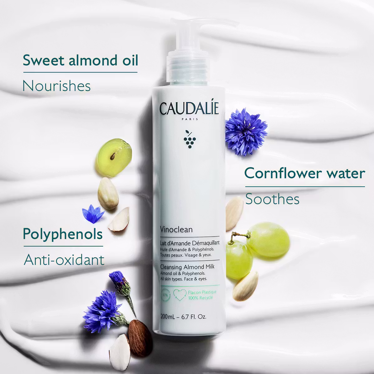 Caudalie Vinoclean nježno mlijeko za čišćenje 200 ml - Slika 2
